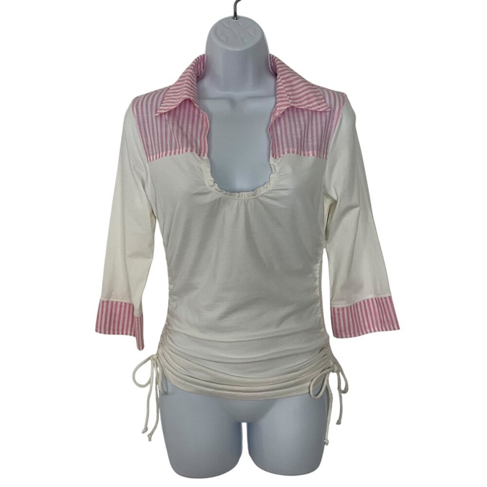 Anthropologie Maeve Collared Scoop Neck Top XS Pink